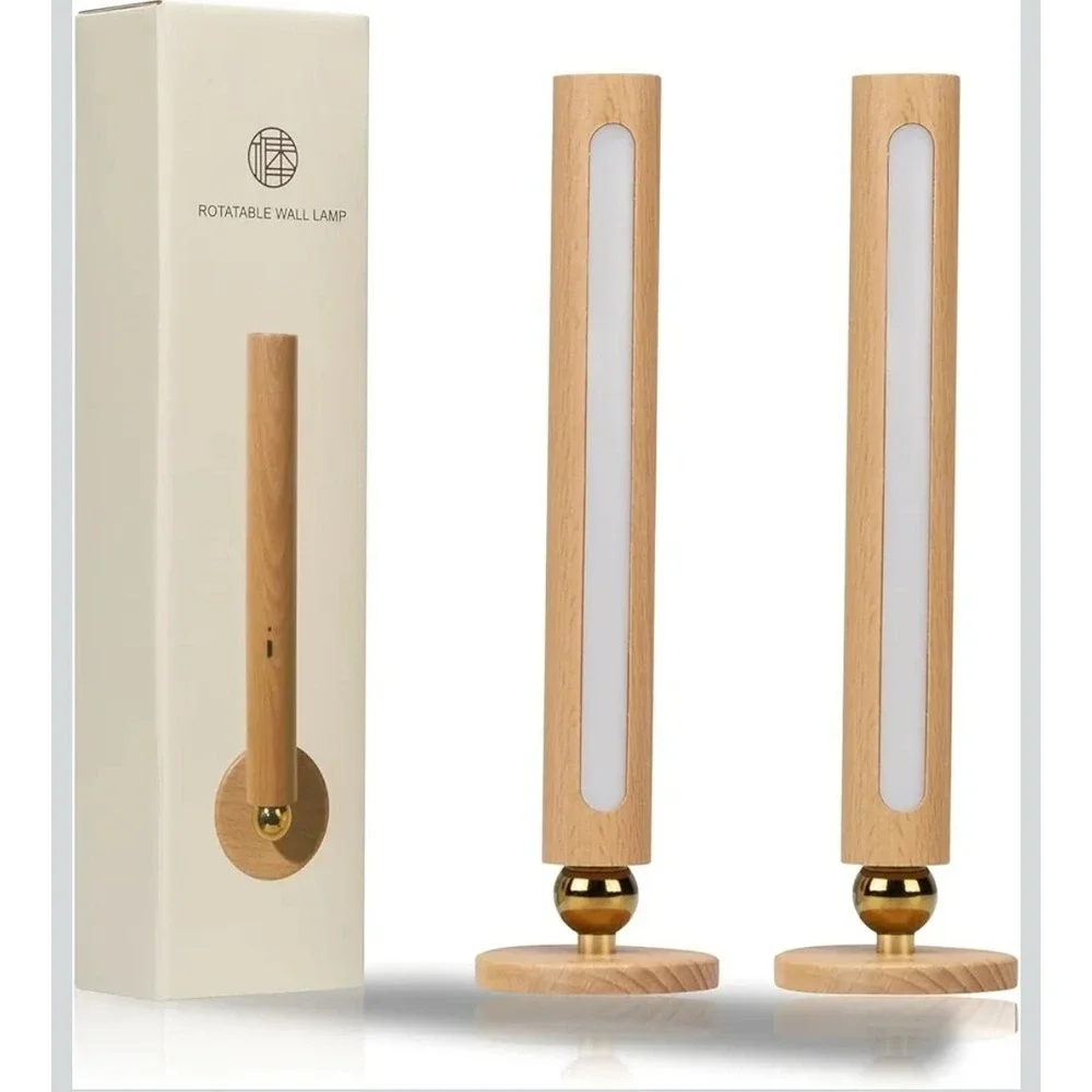 360° Rotatable Wooden Led Wall Lamp Magnetic USB Rechargeable